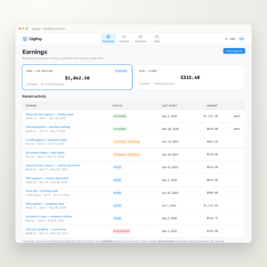 GigPay earnings overview presented in a browser window on a neutral backdrop